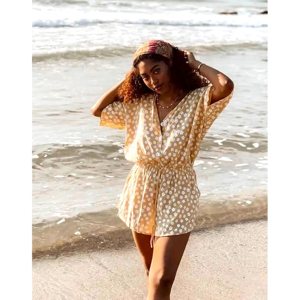 Sabo Skirt Yellow Button Up Jumper Playsuit XS Short Sleeve Dress